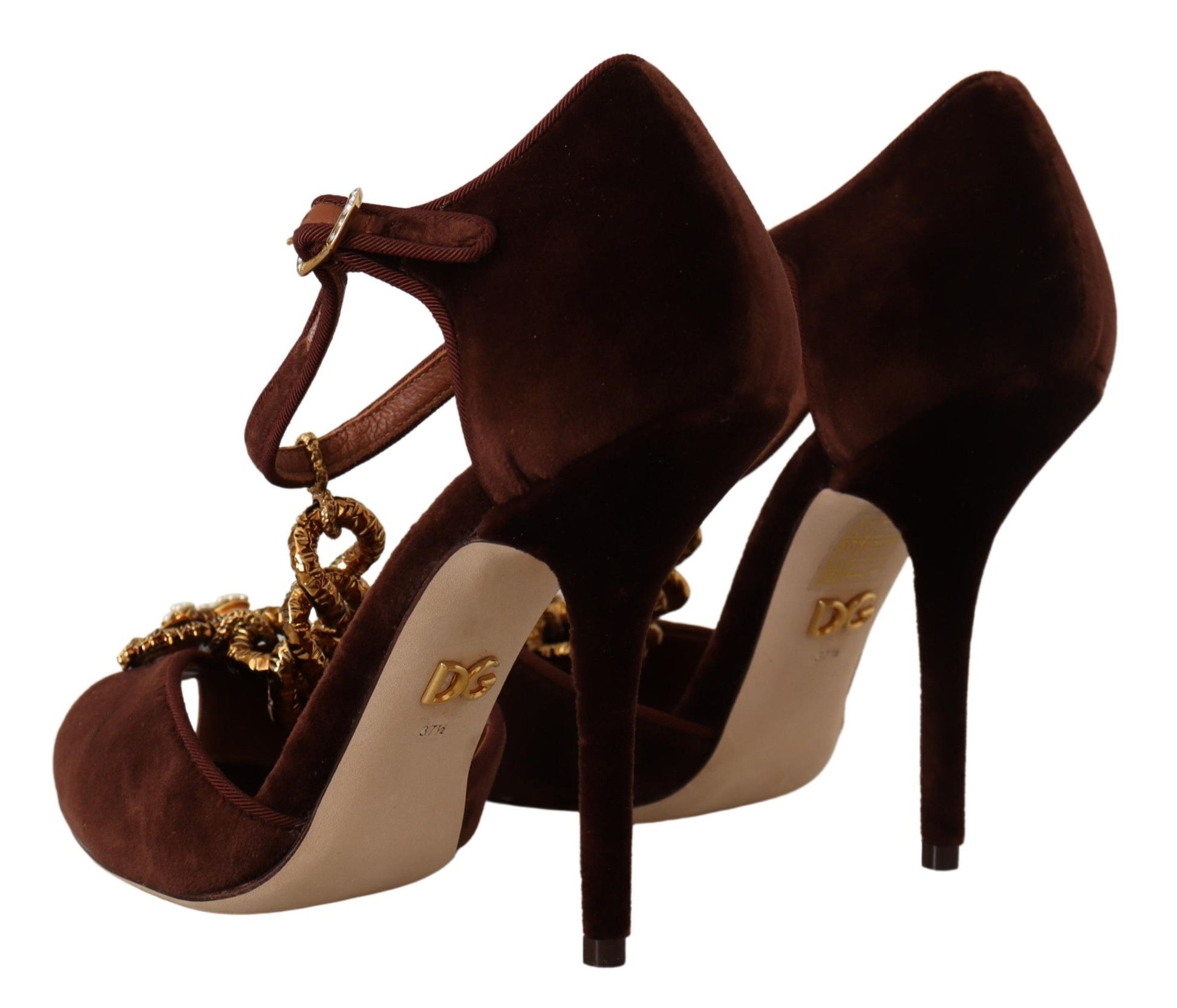 Elegant Gold Detail Velvet Heels