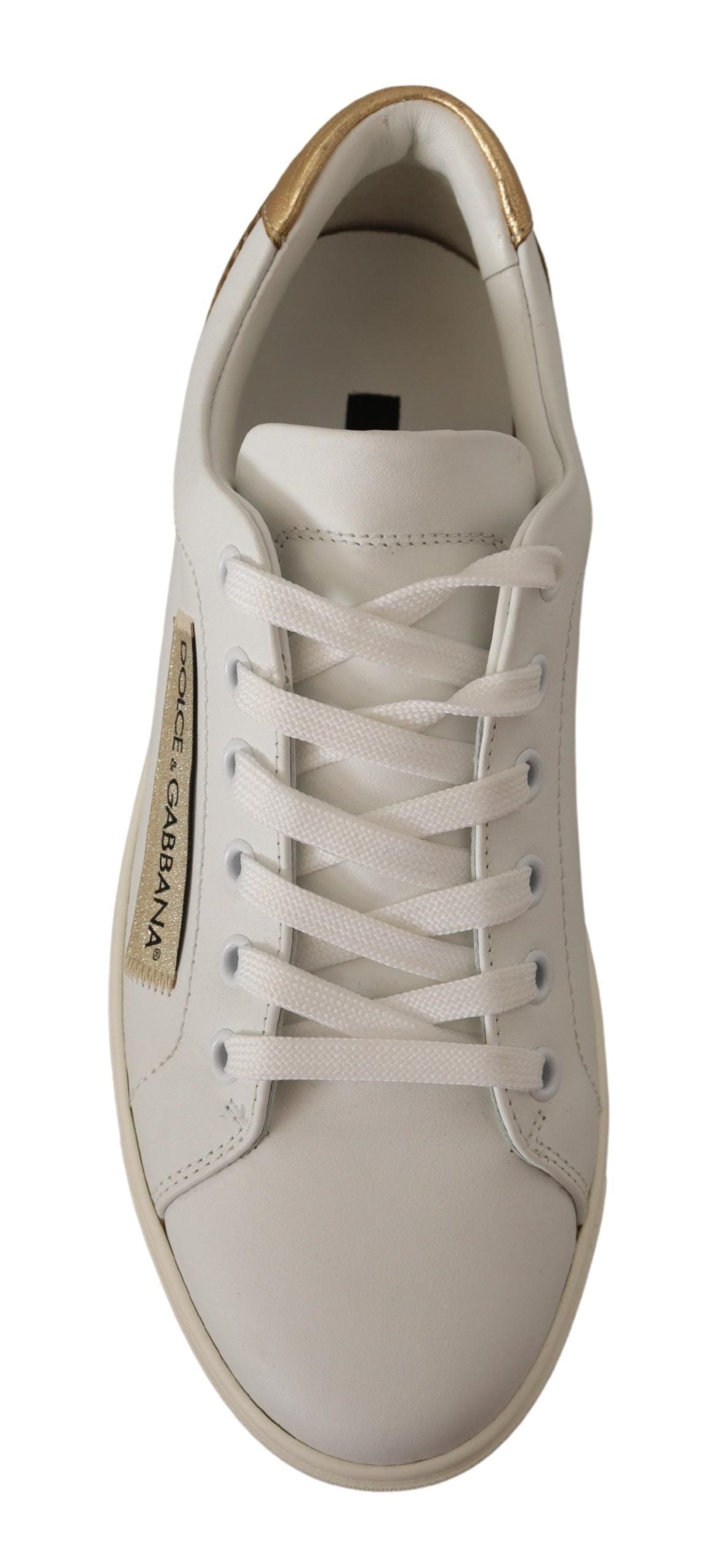 Elegante witte lederen sneakers met gouden accenten