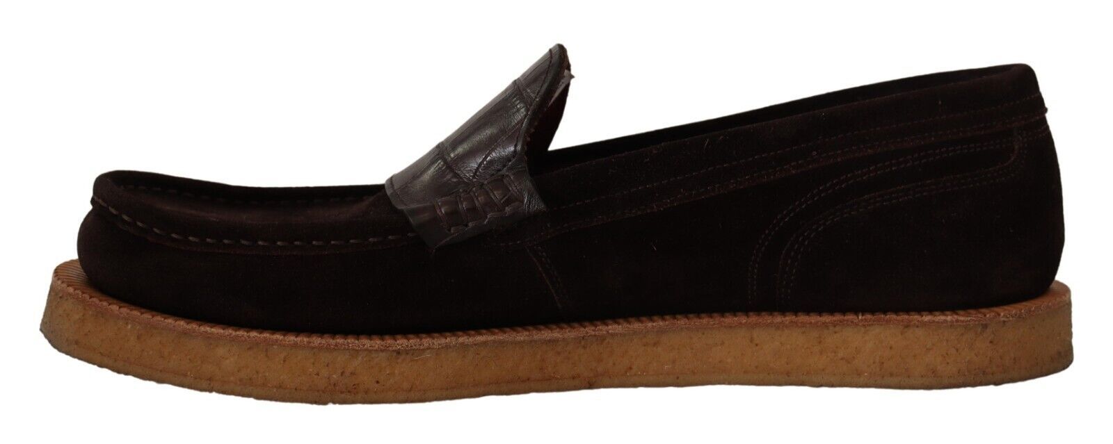 Elegante suède krokodillenloafers in bruin