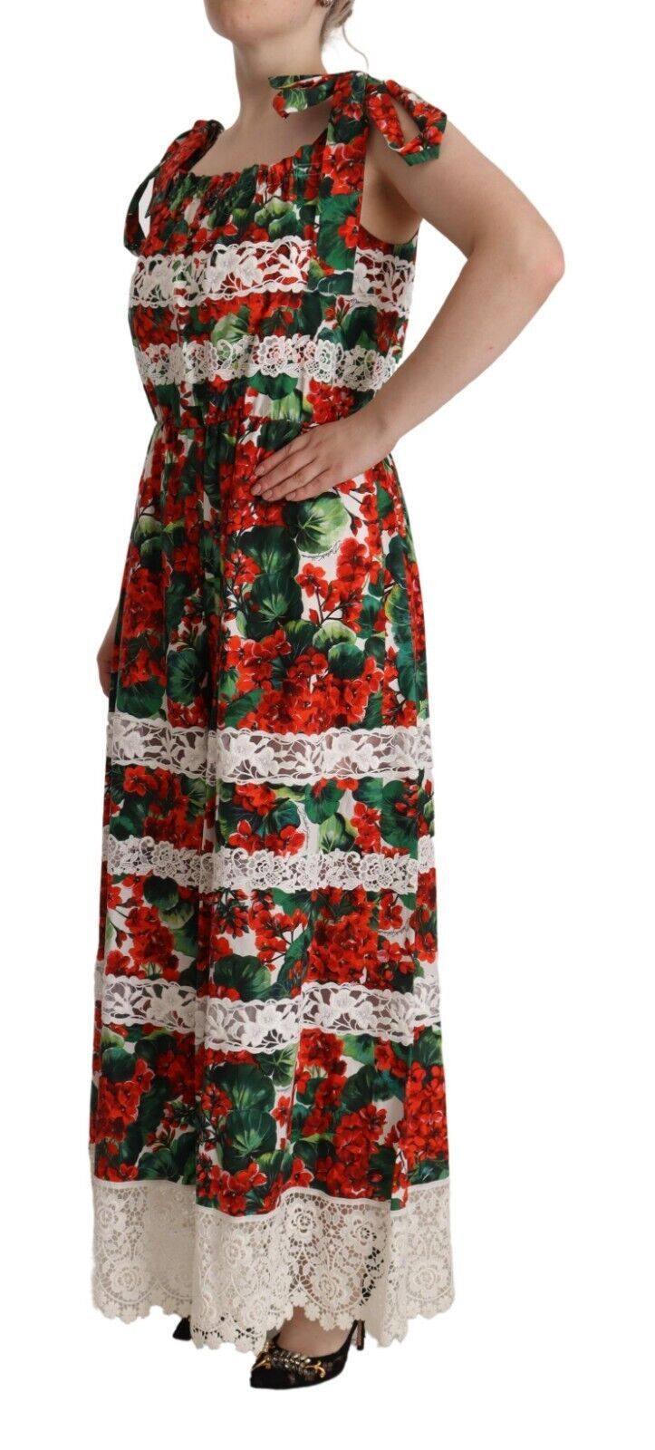 Veelkleurige bloemen maxi-jurk