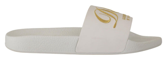 Chique witte leren slippers met gouden borduursel