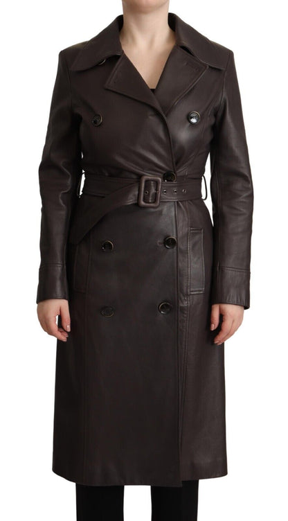 Elegant Double-Breasted Lambskin Leather Coat