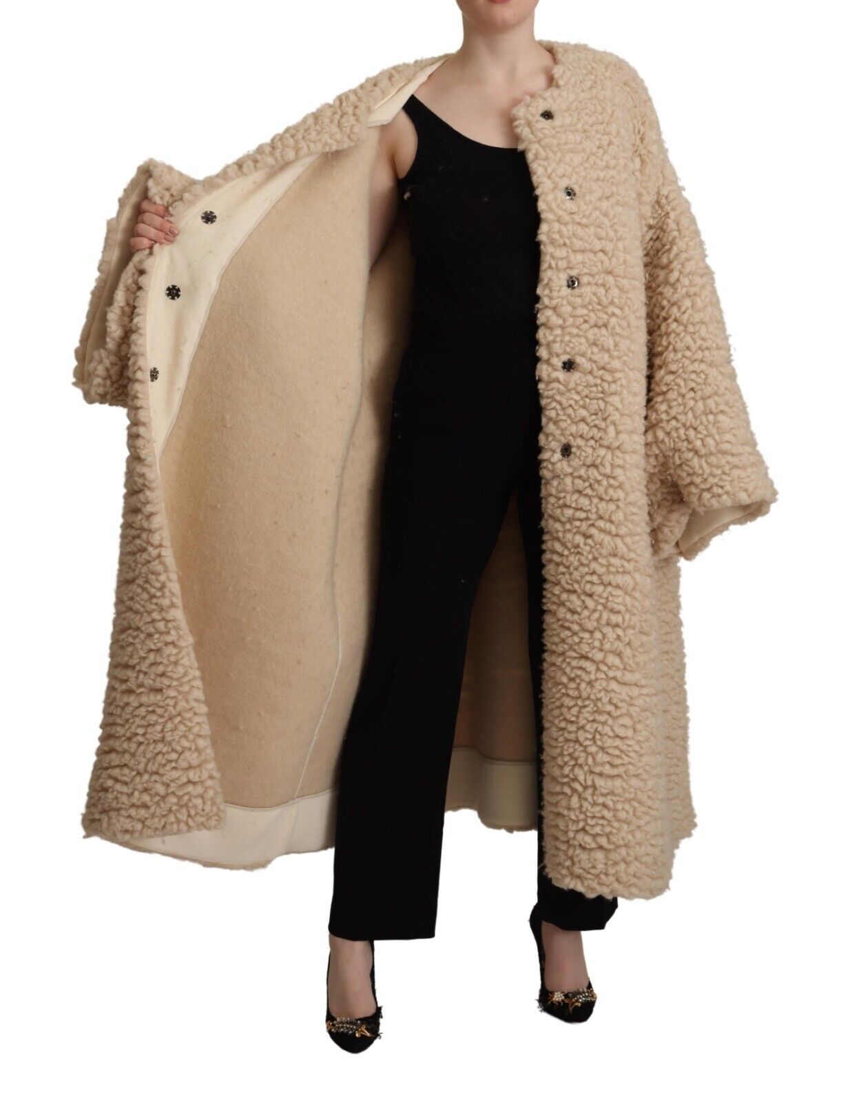 Elegante chaqueta de abrigo de cachemira beige