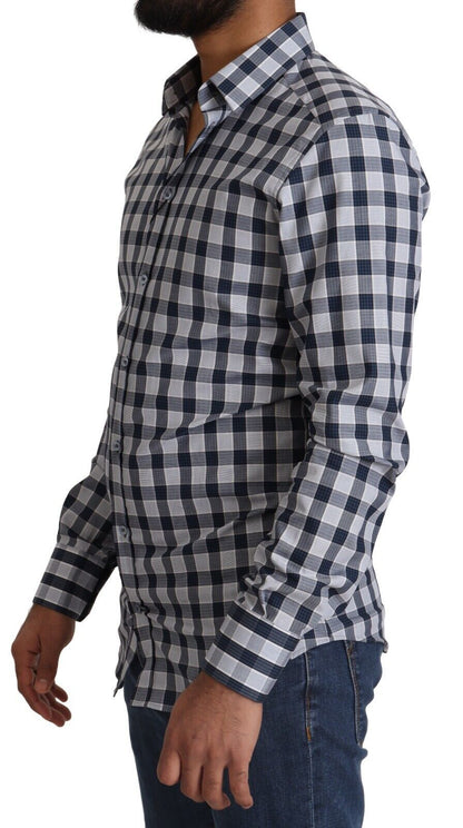 Camisa de vestir elegante de corte slim a cuadros azul y blanco