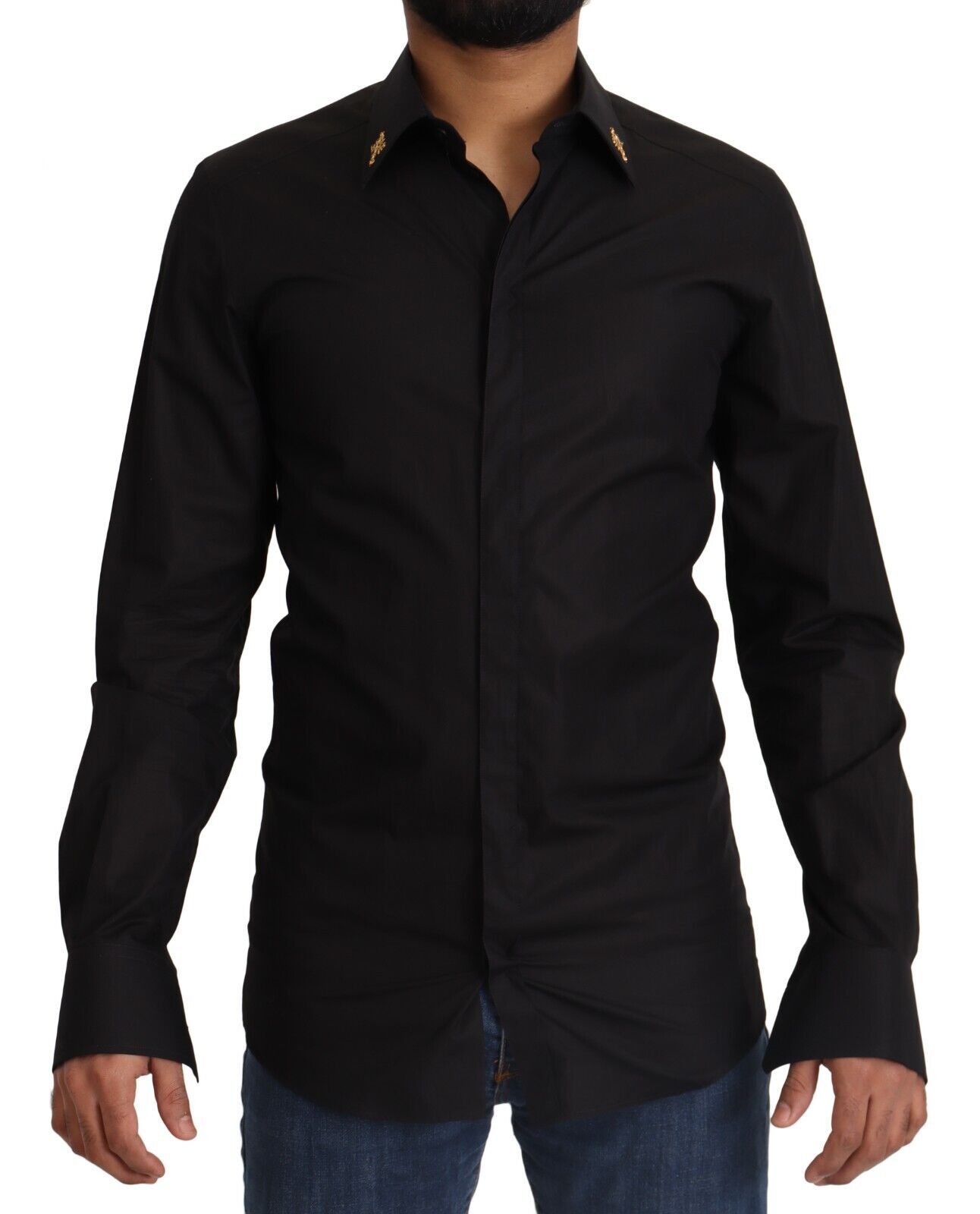 Camisa de vestir elegante de algodón negra de corte slim