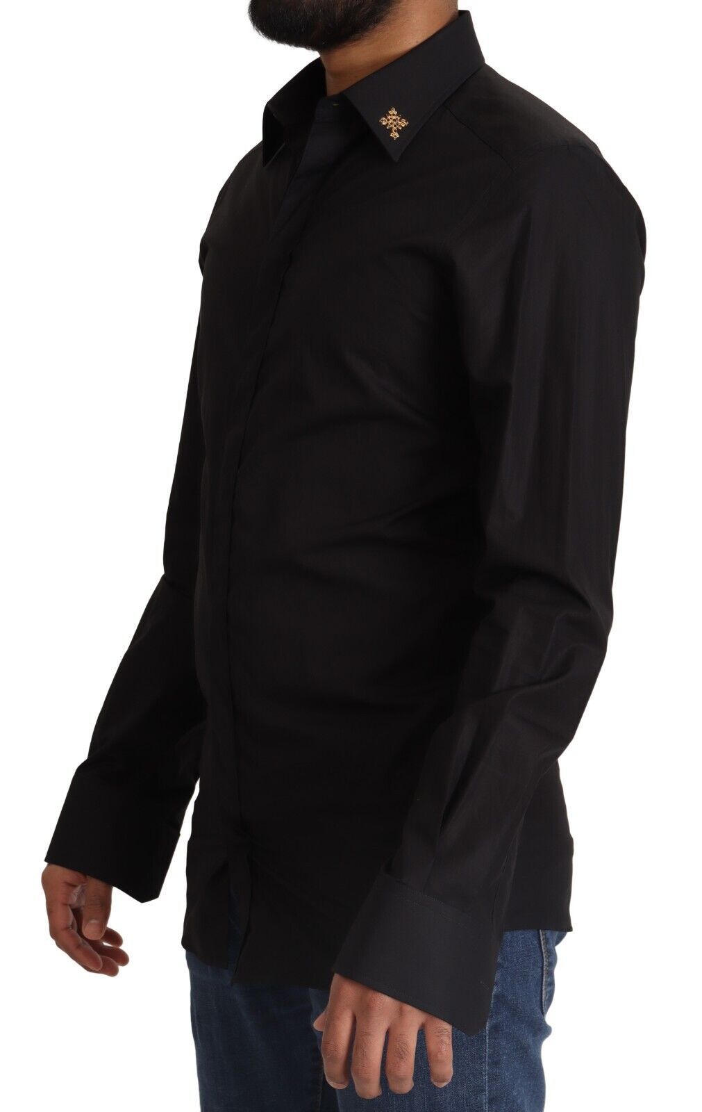 Camisa de vestir elegante de algodón negra de corte slim