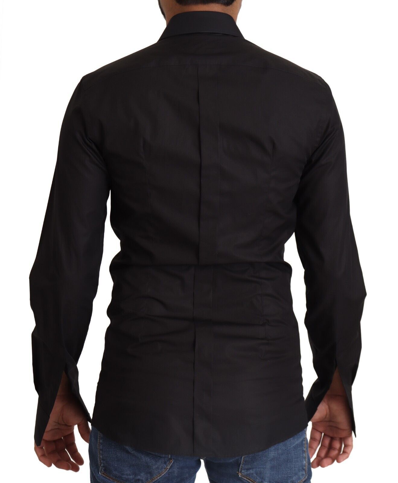 Camisa de vestir elegante de algodón negra de corte slim