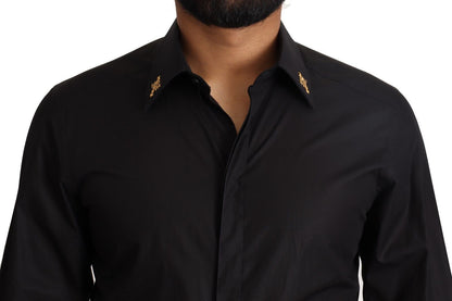 Camisa de vestir elegante de algodón negra de corte slim