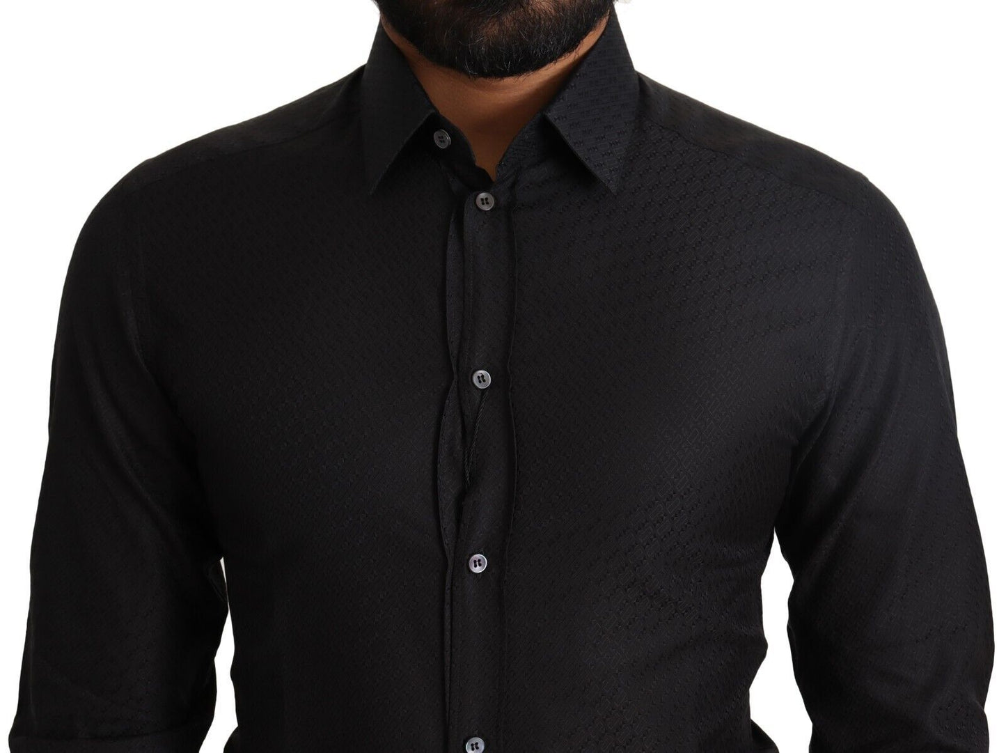 Camisa de vestir elegante de algodón negra dorada