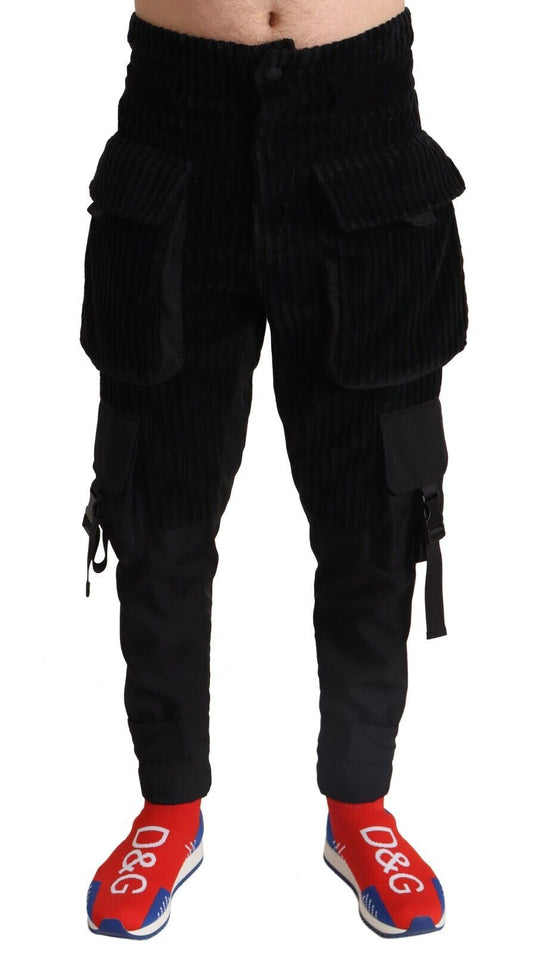 Elegantes pantalones cargo de pana negros