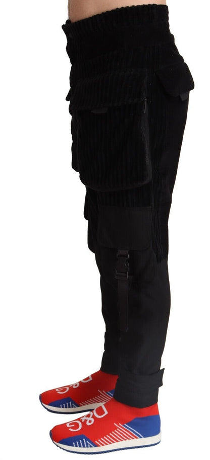 Elegantes pantalones cargo de pana negros