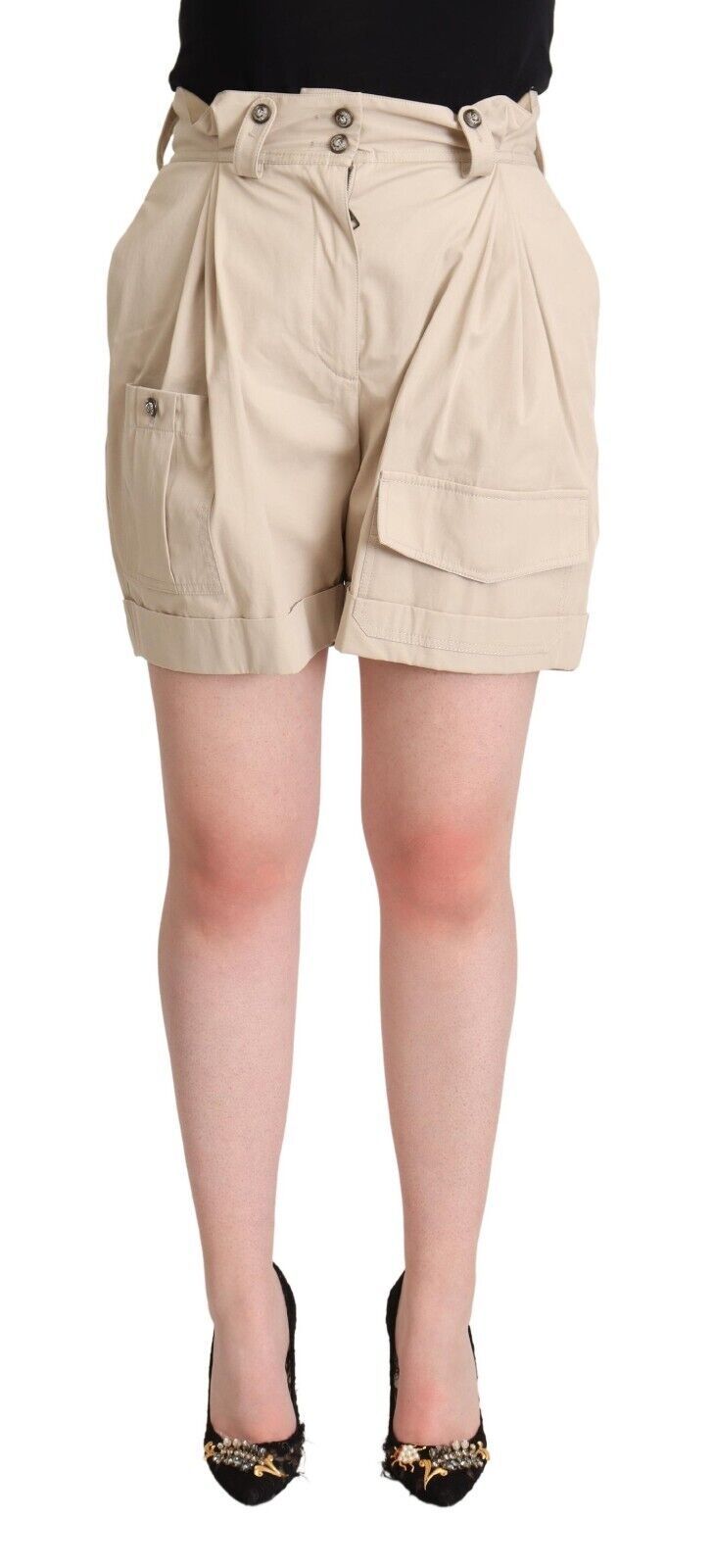 Shorts cargo beige de cintura alta