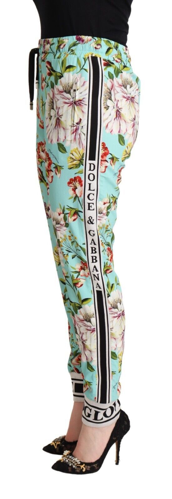 Groene joggingbroek met middentaille en bloemenprint