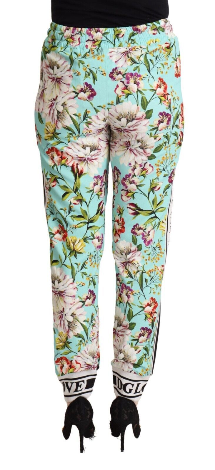 Groene joggingbroek met middentaille en bloemenprint