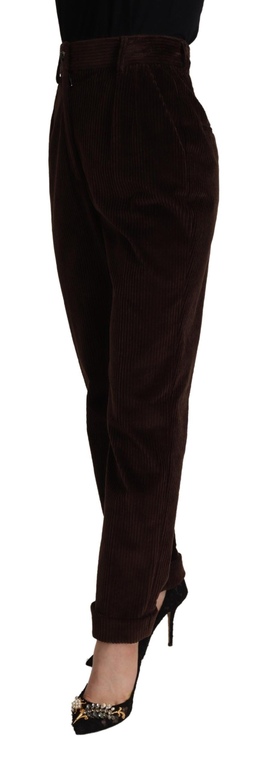 Elegante bordeauxrode corduroy broek met hoge taille