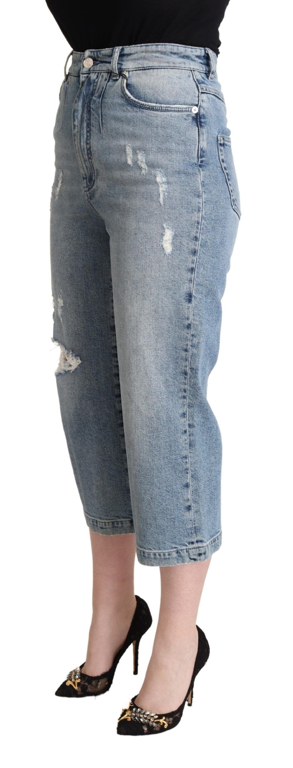 Chique cropped denim jeans met capri