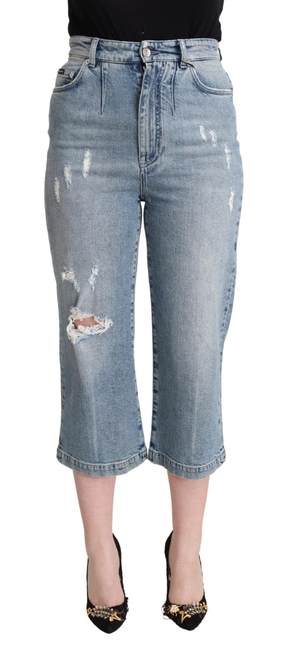 Chique cropped denim jeans met capri