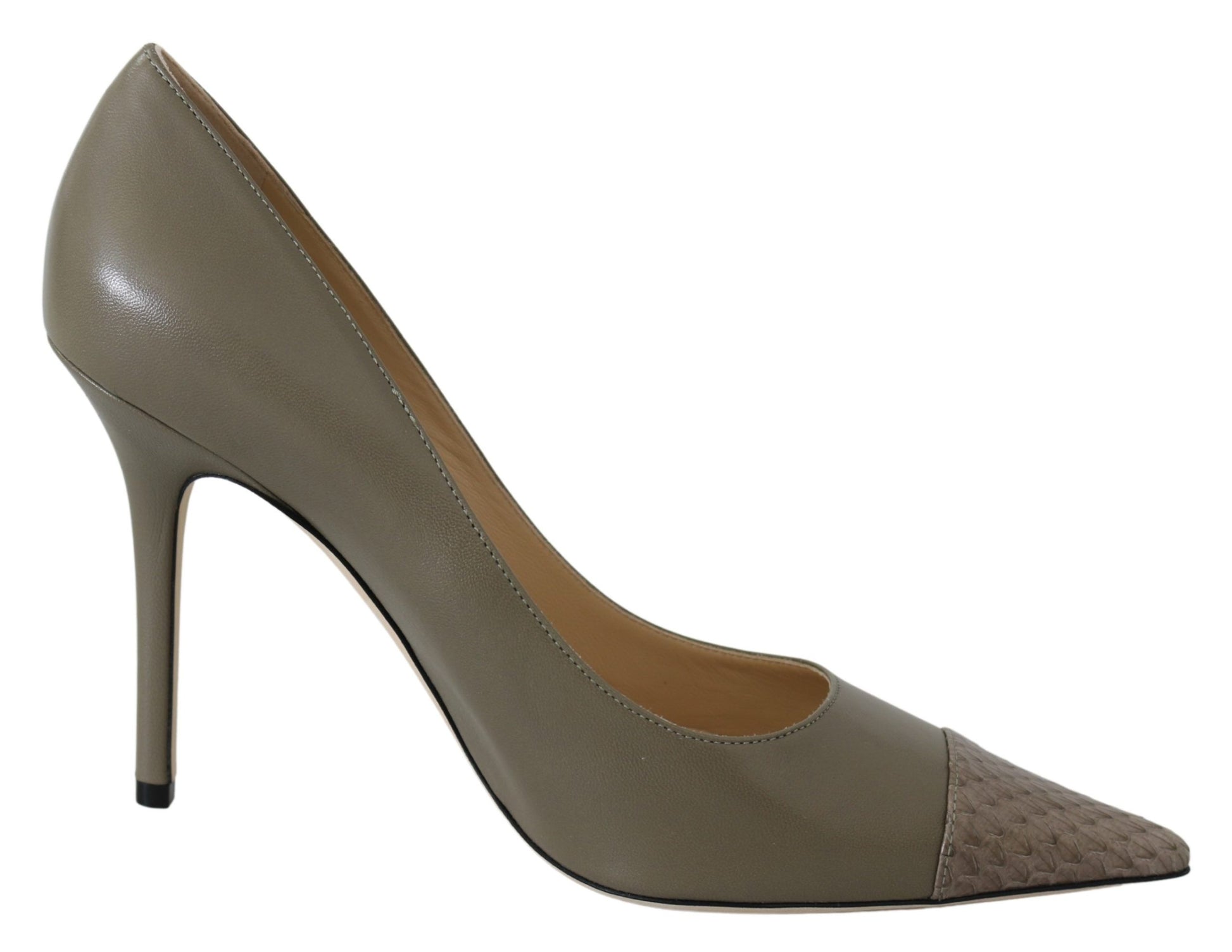 Elegante kiezelgroene pumps met puntige neus