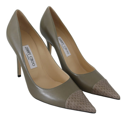 Elegante kiezelgroene pumps met puntige neus