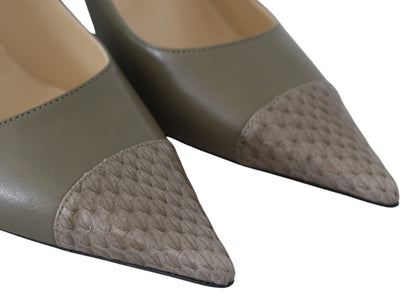 Elegante kiezelgroene pumps met puntige neus