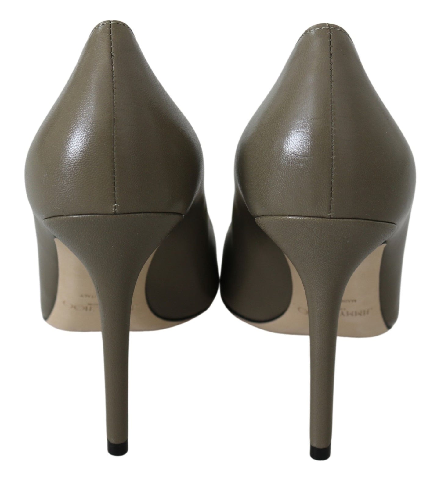 Elegante kiezelgroene pumps met puntige neus