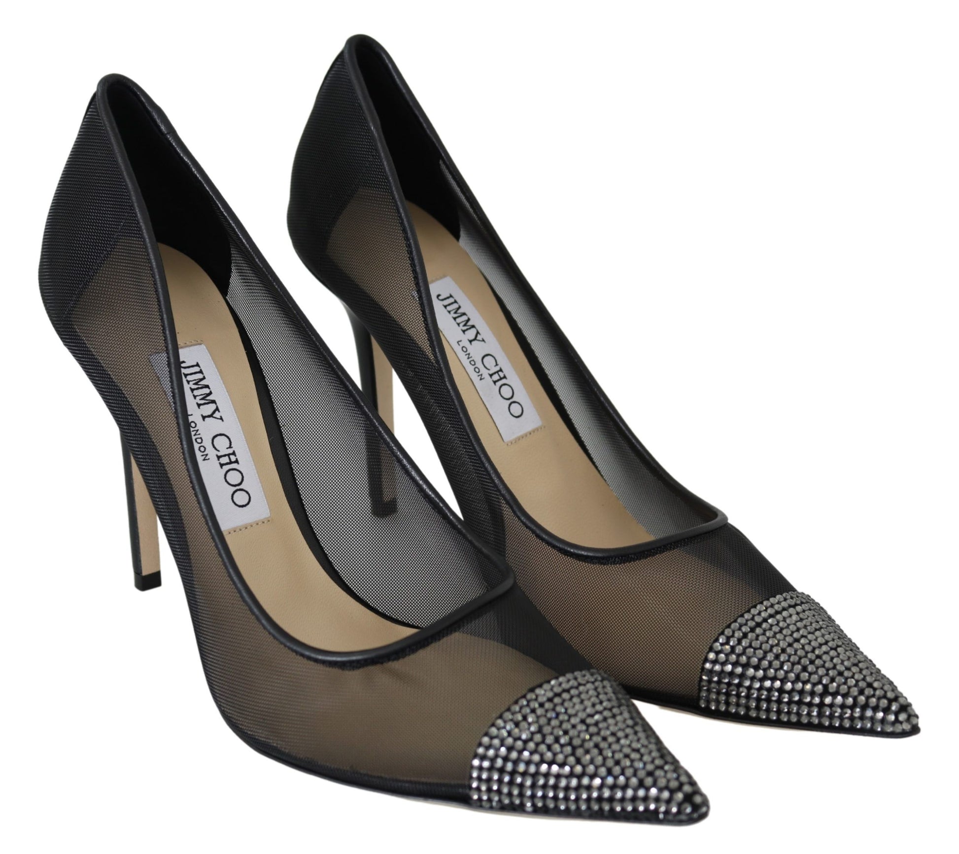 Elegante zwarte mesh kristallen pumps