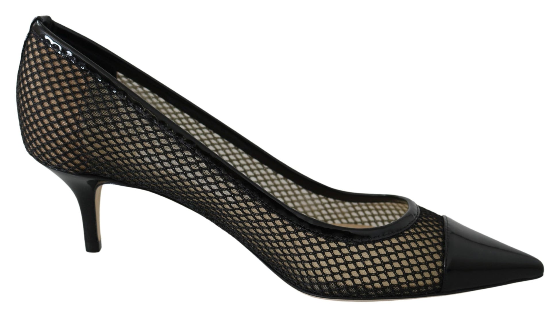 Chique puntige pumps van patent mesh