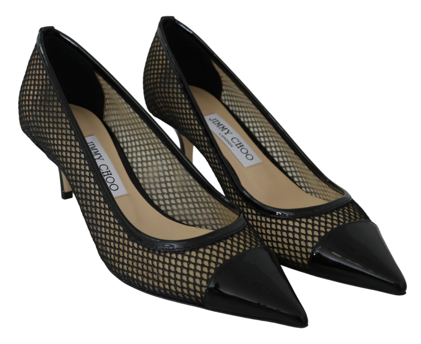 Chique puntige pumps van patent mesh