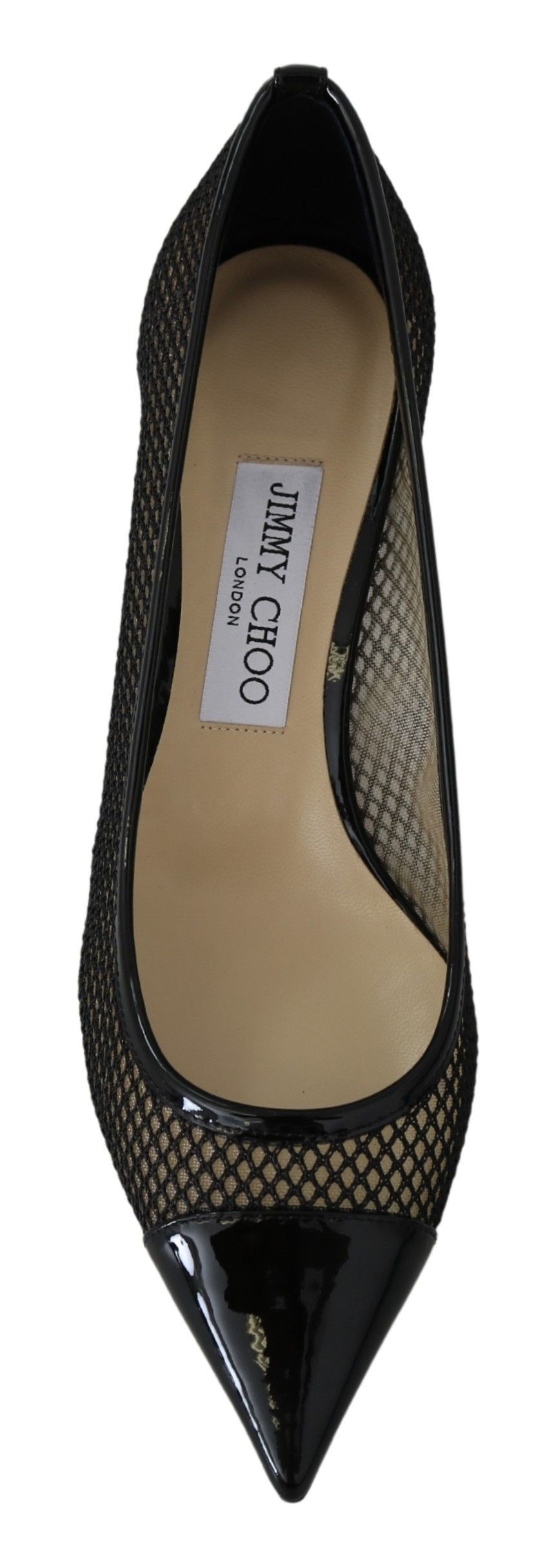 Chique puntige pumps van patent mesh