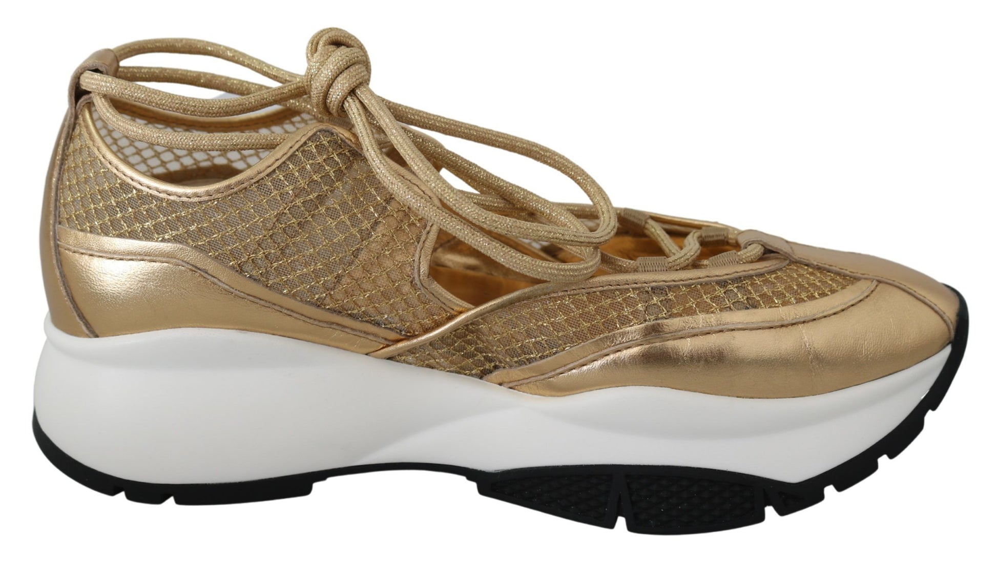 Gouden glamour mesh lederen sneakers