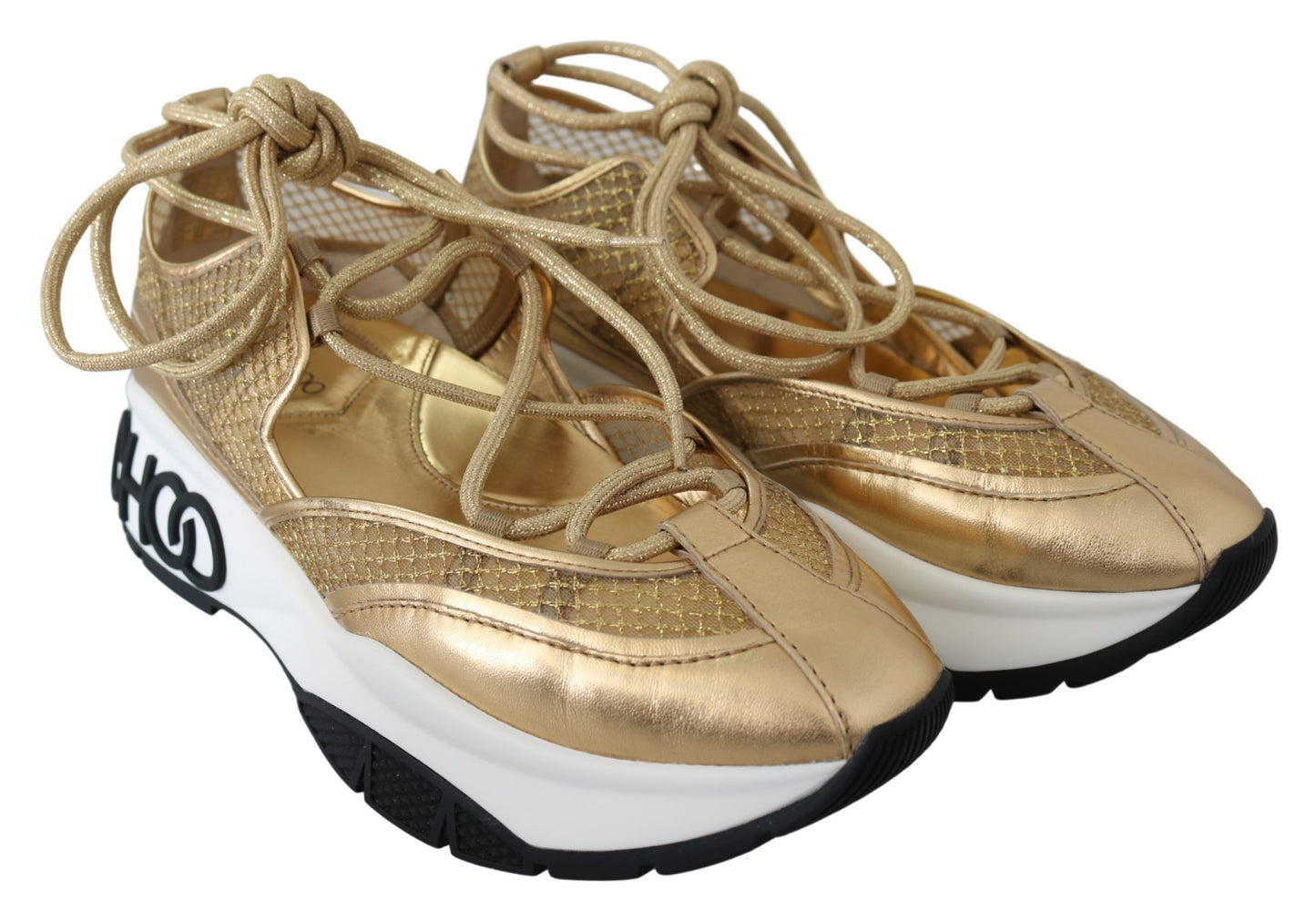 Golden Glamour Mesh Leather Sneakers