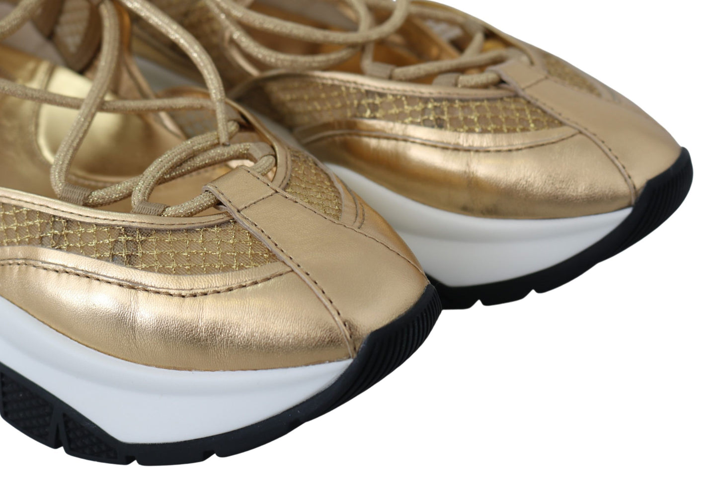 Gouden glamour mesh lederen sneakers