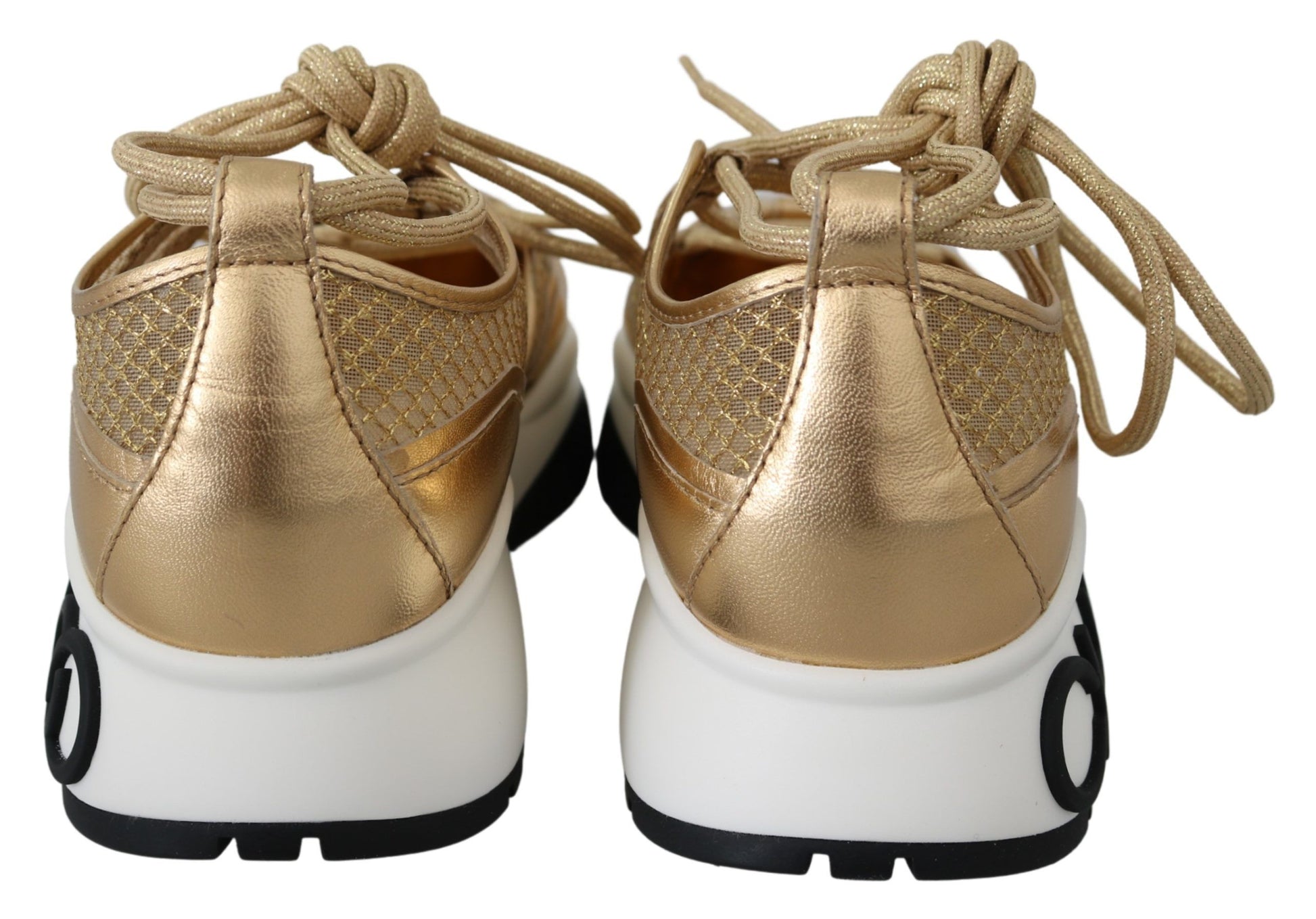 Gouden glamour mesh lederen sneakers