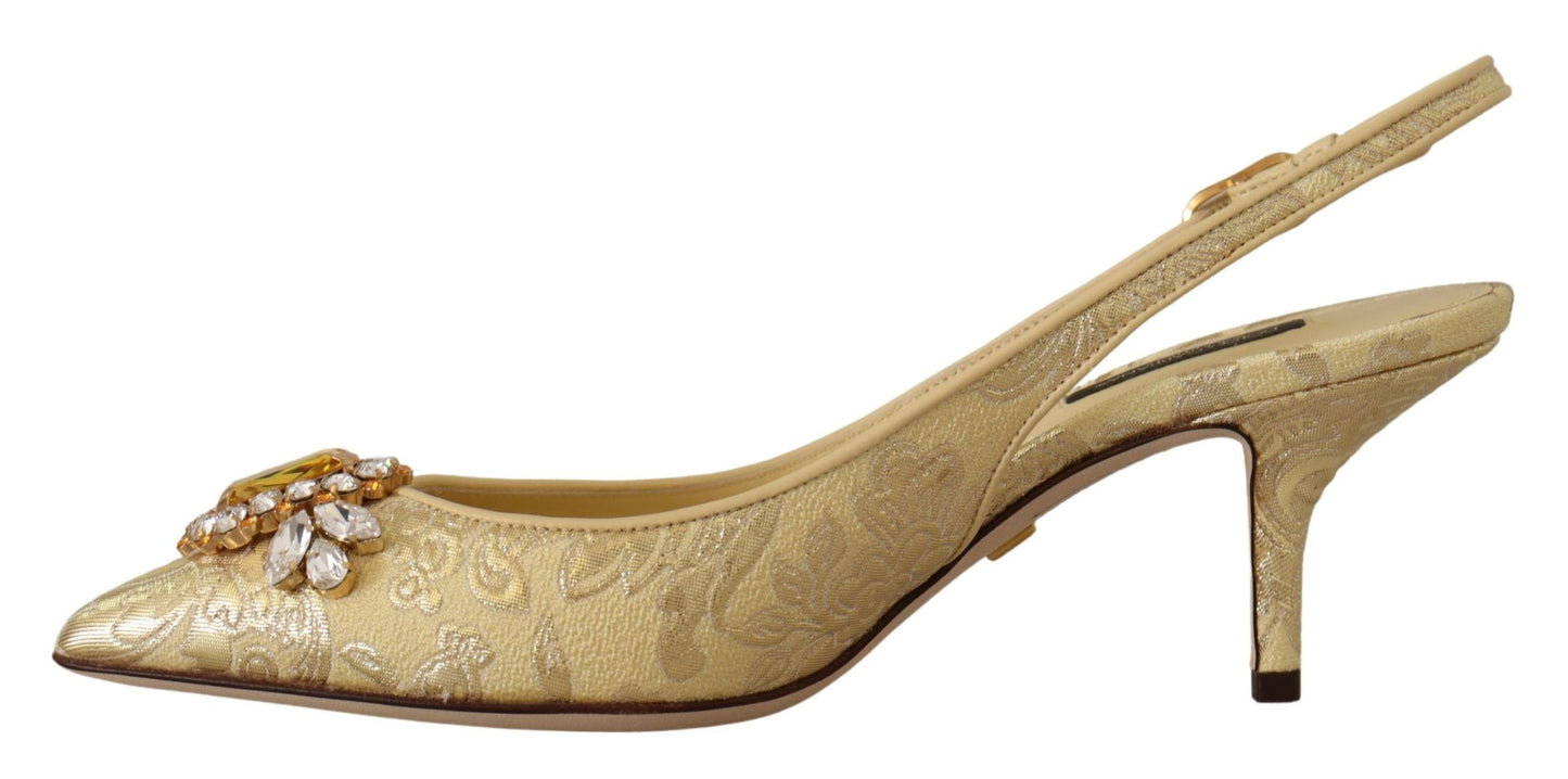 Glanzende gouden kristallen slingback hakken