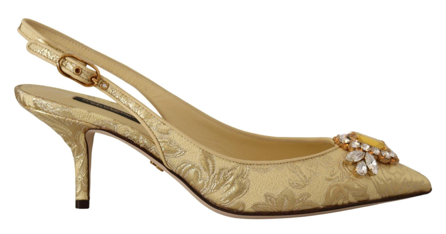 Glanzende gouden kristallen slingback hakken