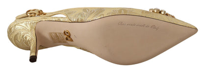 Glanzende gouden kristallen slingback hakken