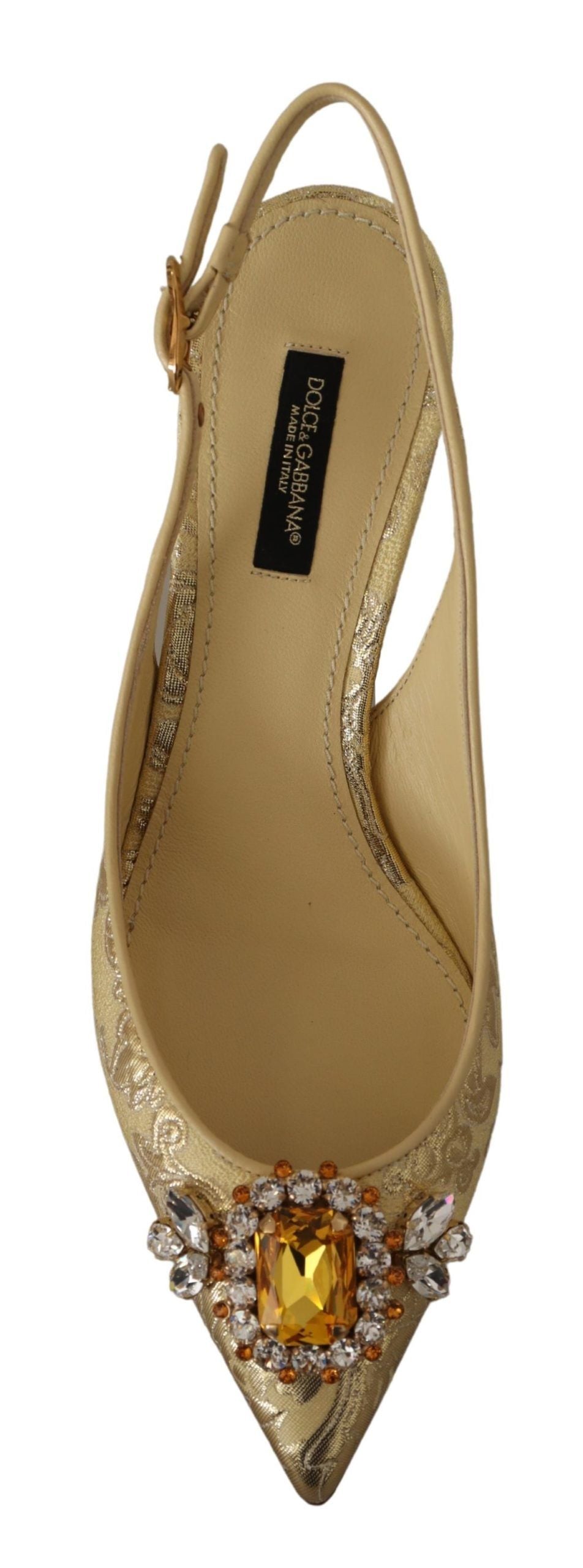 Glanzende gouden kristallen slingback hakken