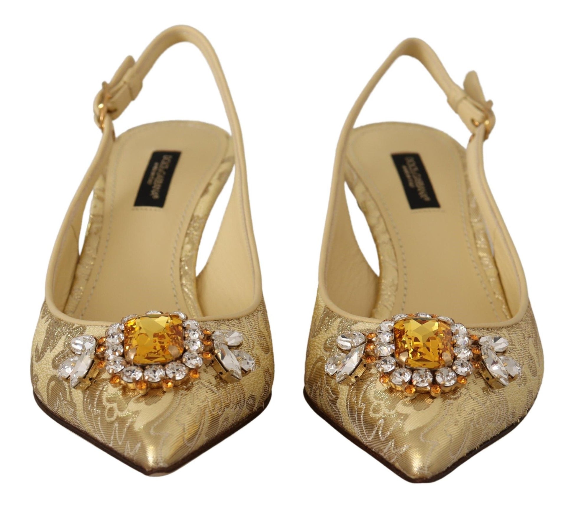 Glanzende gouden kristallen slingback hakken