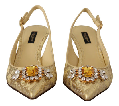 Glanzende gouden kristallen slingback hakken