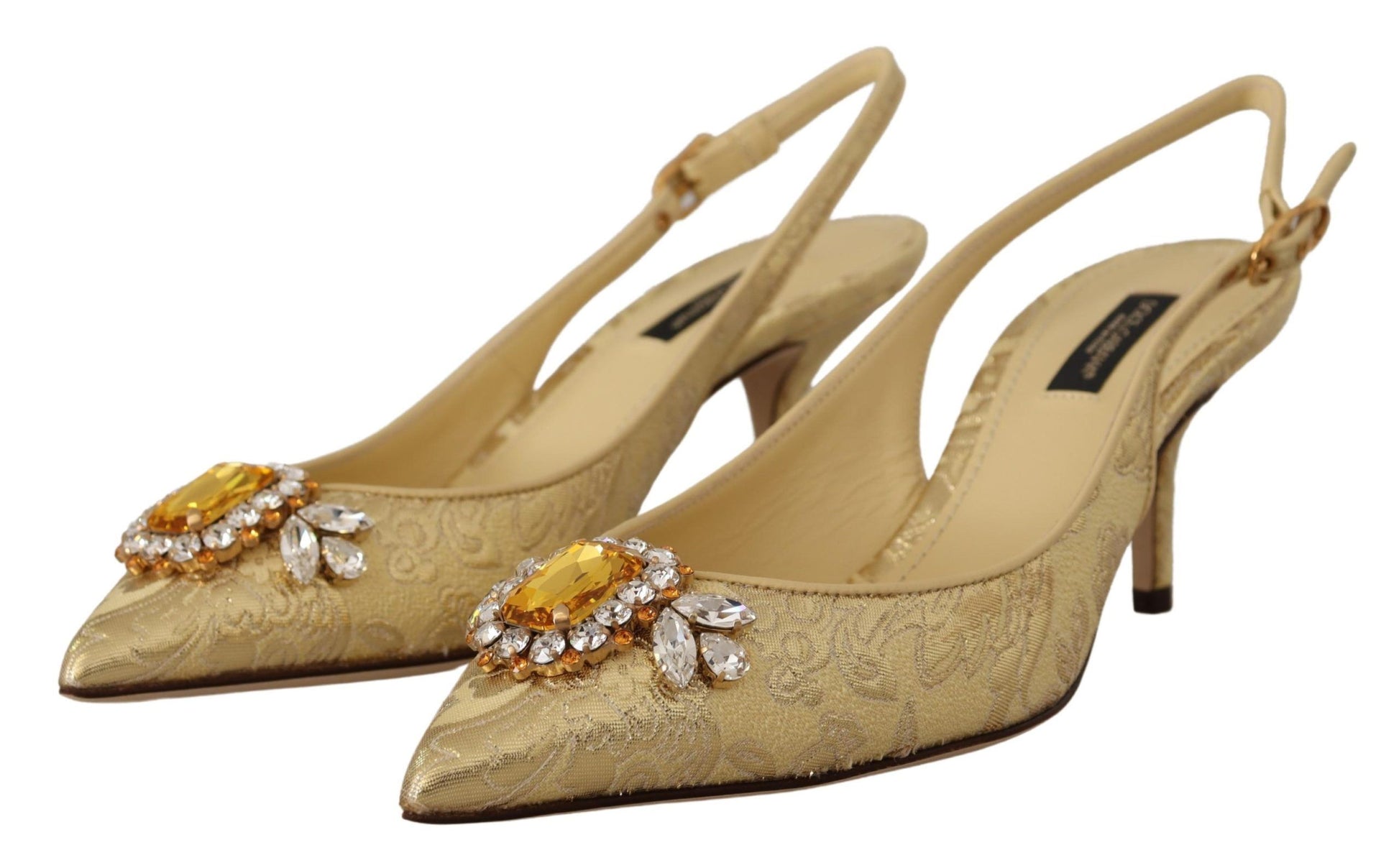 Glanzende gouden kristallen slingback hakken