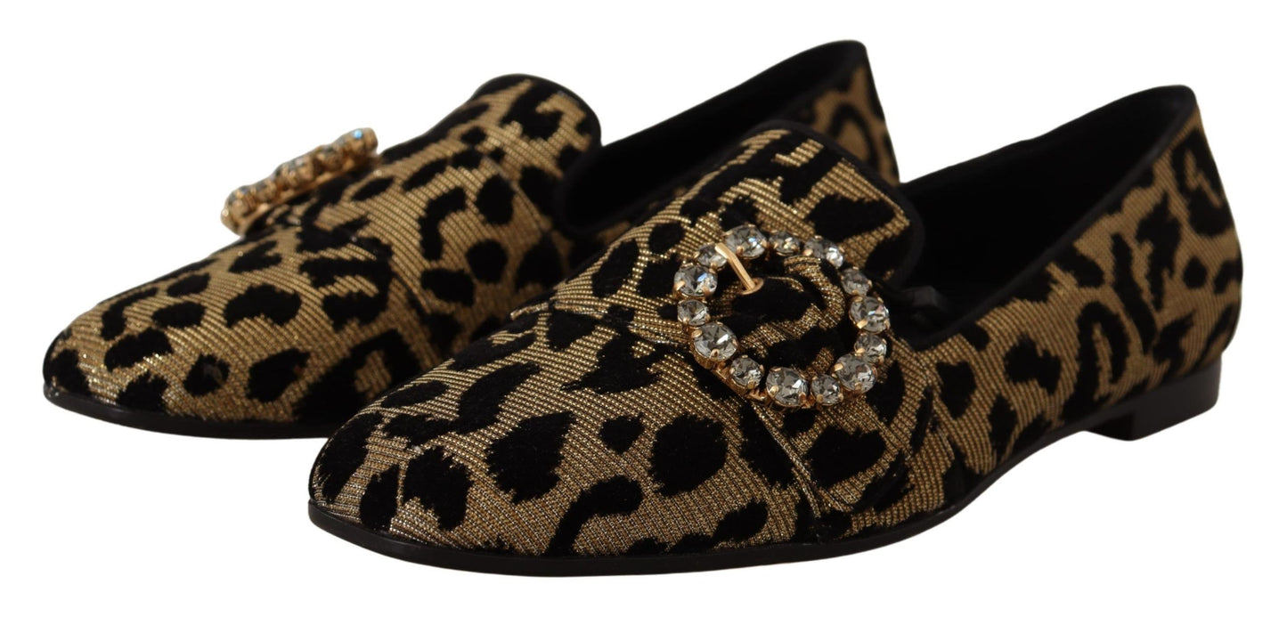 Mocasines elegantes con gemas de cristal y leopardo