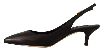 Elegante zwarte lederen slingbacks hakken