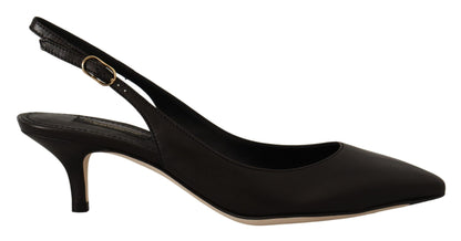 Elegante zwarte lederen slingbacks hakken