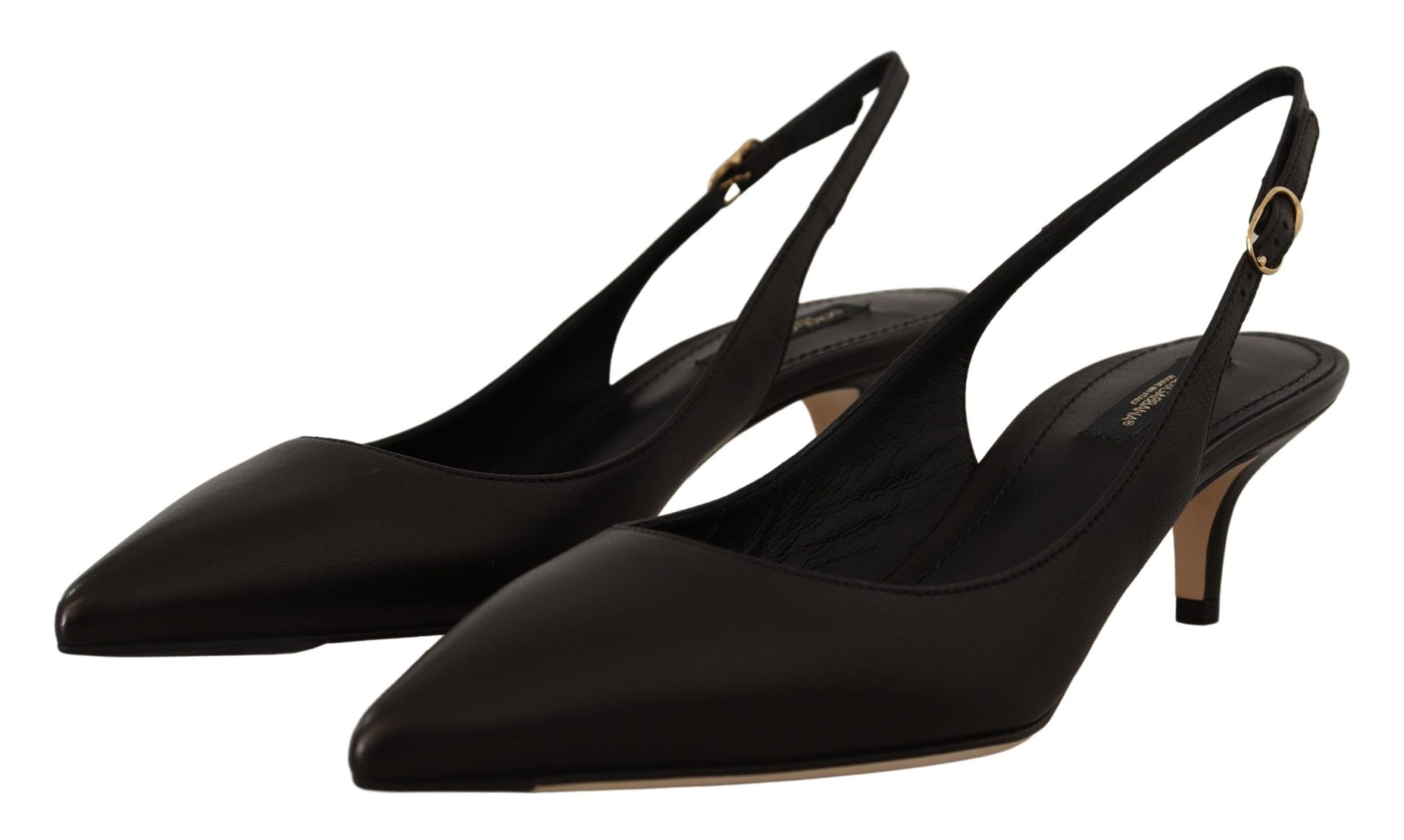 Elegante zwarte lederen slingbacks hakken