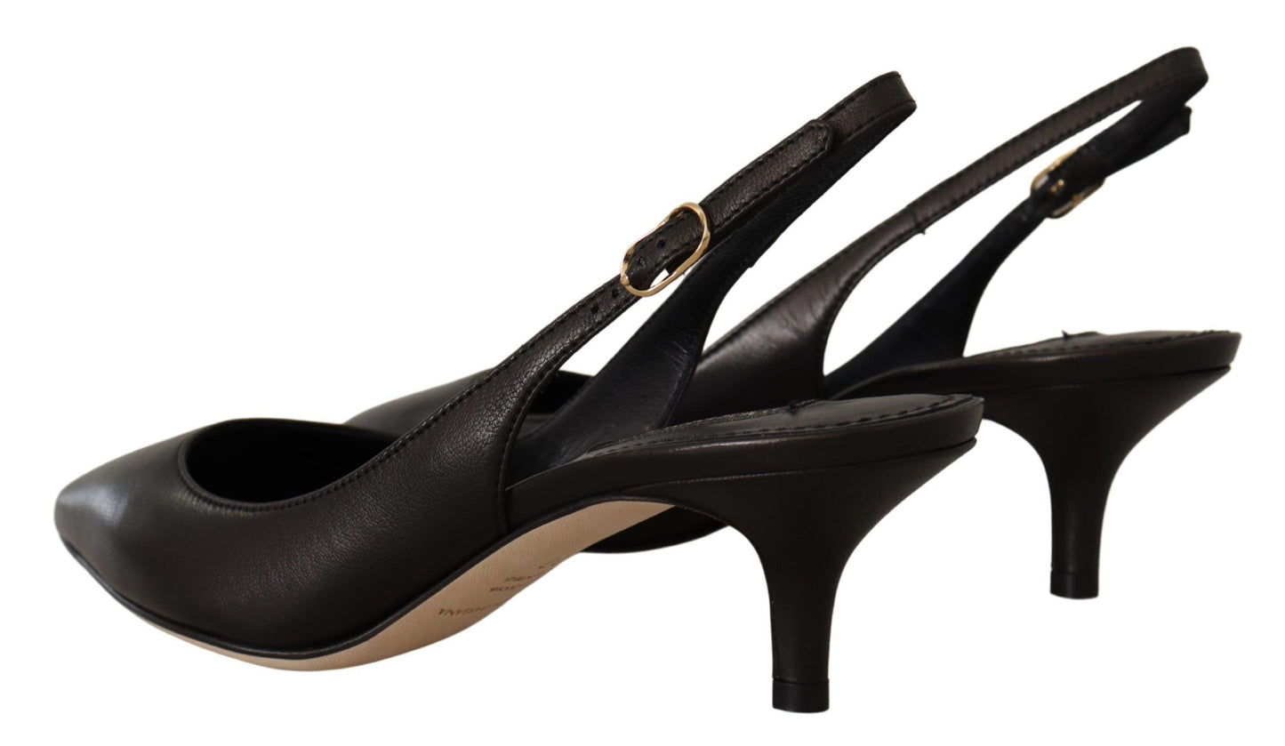 Elegante zwarte lederen slingbacks hakken