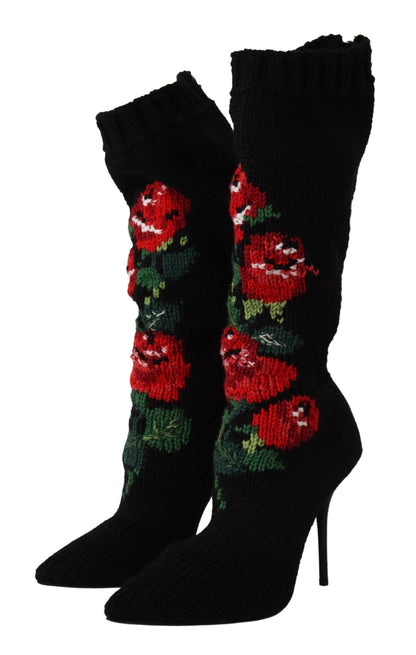 Elegantes Botas Calcetín con Detalle de Rosas Rojas