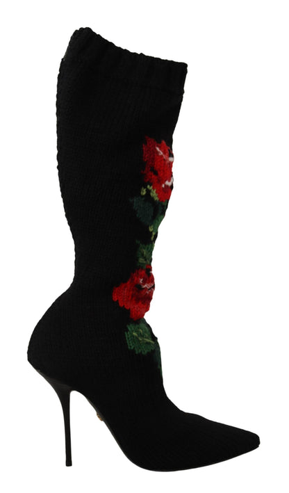 Elegantes Botas Calcetín con Detalle de Rosas Rojas