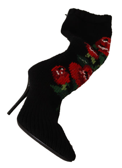 Elegantes Botas Calcetín con Detalle de Rosas Rojas