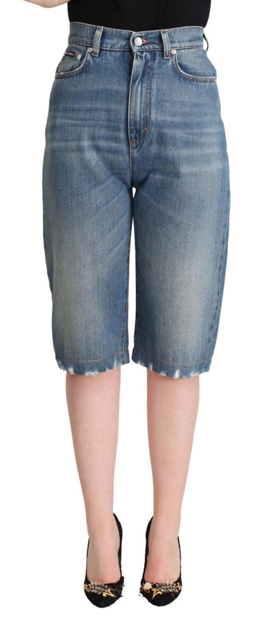 Italiaanse cropped denim jeans met hoge taille