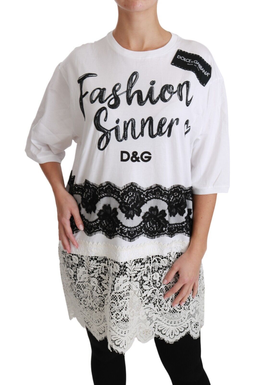 Witte Fashion Sinner katoenen T-shirttop met kant